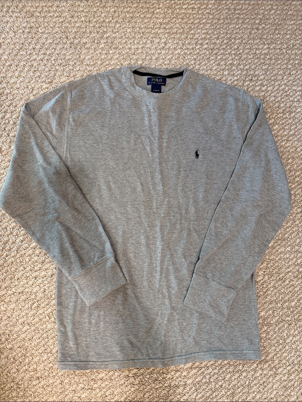Polo by Ralph Lauren Men’s Long-Sleeve Waffle Crewneck Shirt - Light Gray
